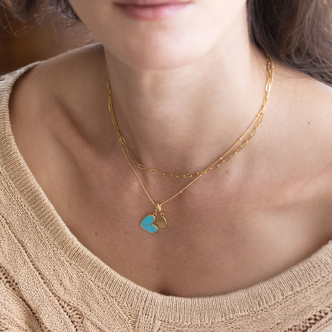 Turquoise Heart Initial Necklace