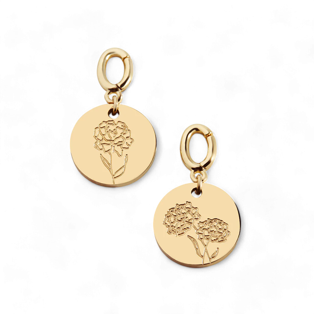 Engraved Birth Flower Disc Charm