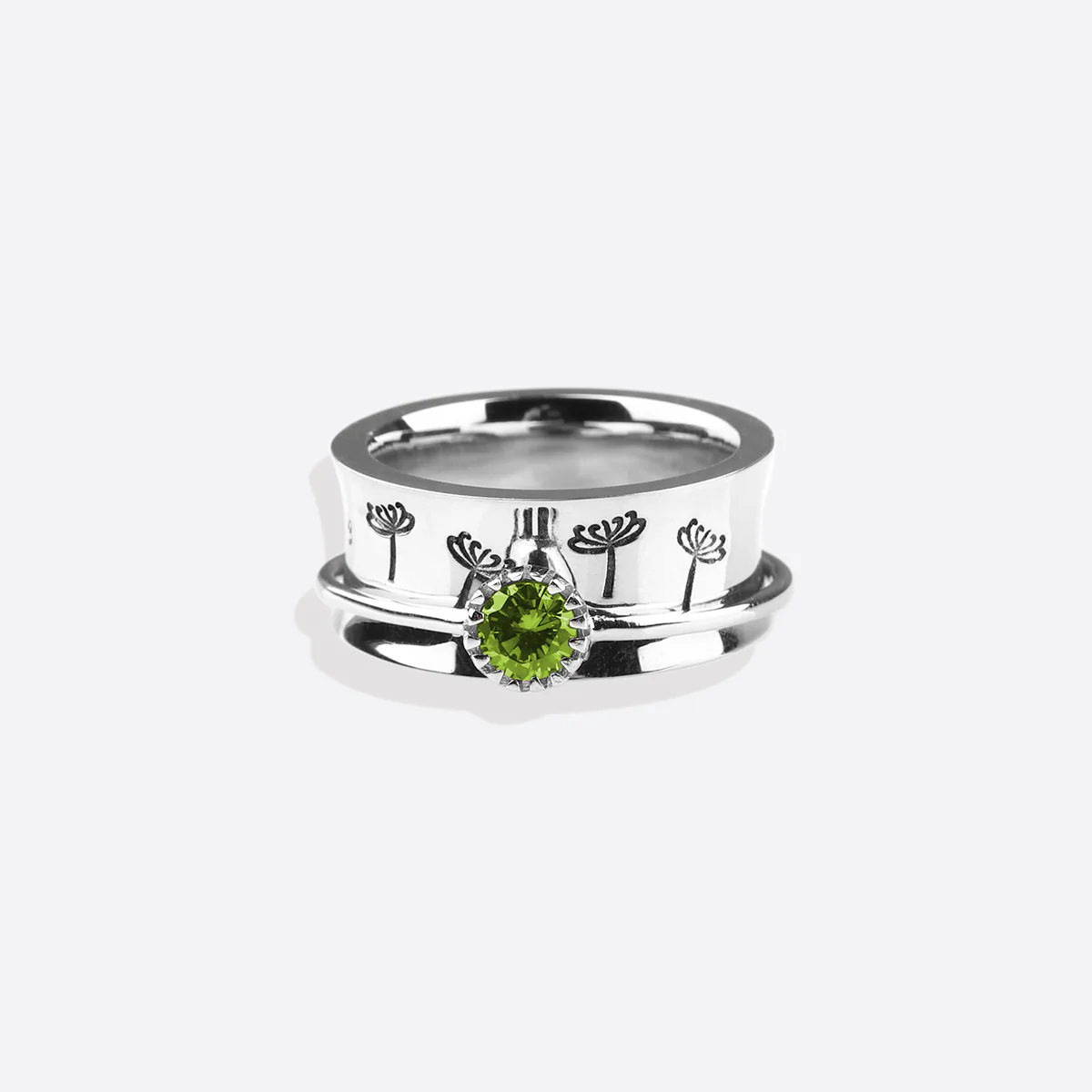 Silver Dandelion Birthstone Spinning Fidget Ring