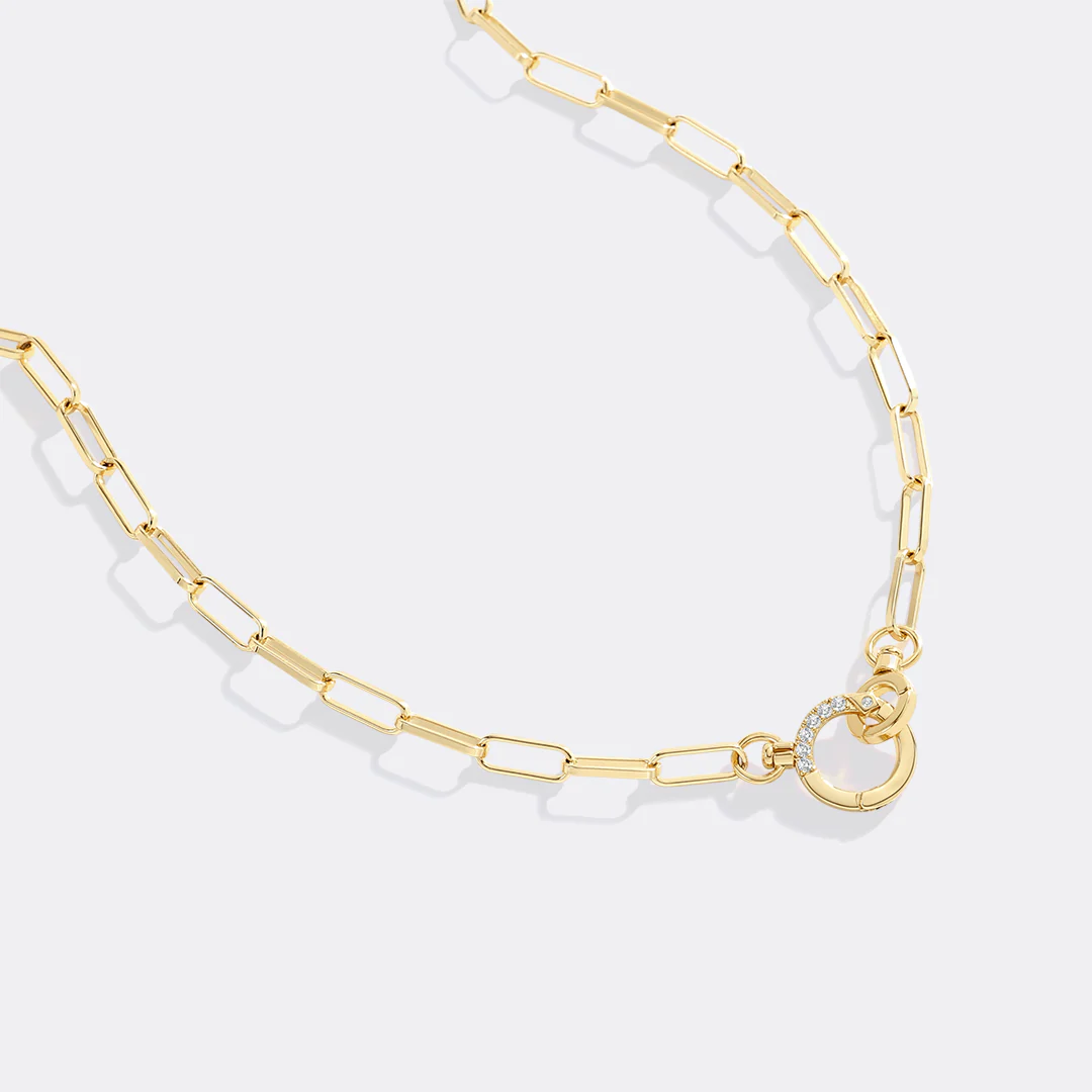 Pave Mint Paperclip Necklace