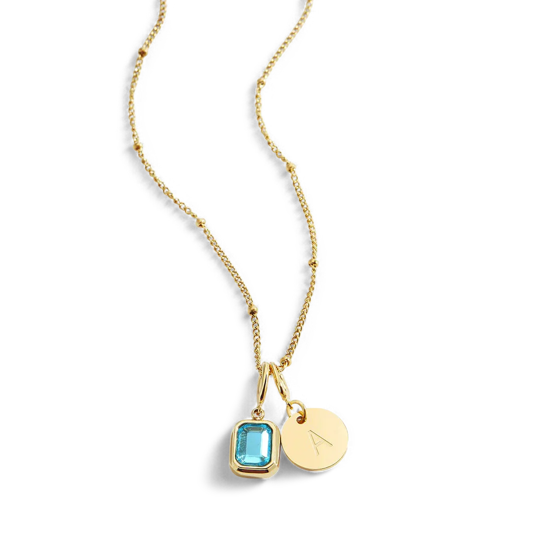 Baguette Birthstone & Initial Necklace