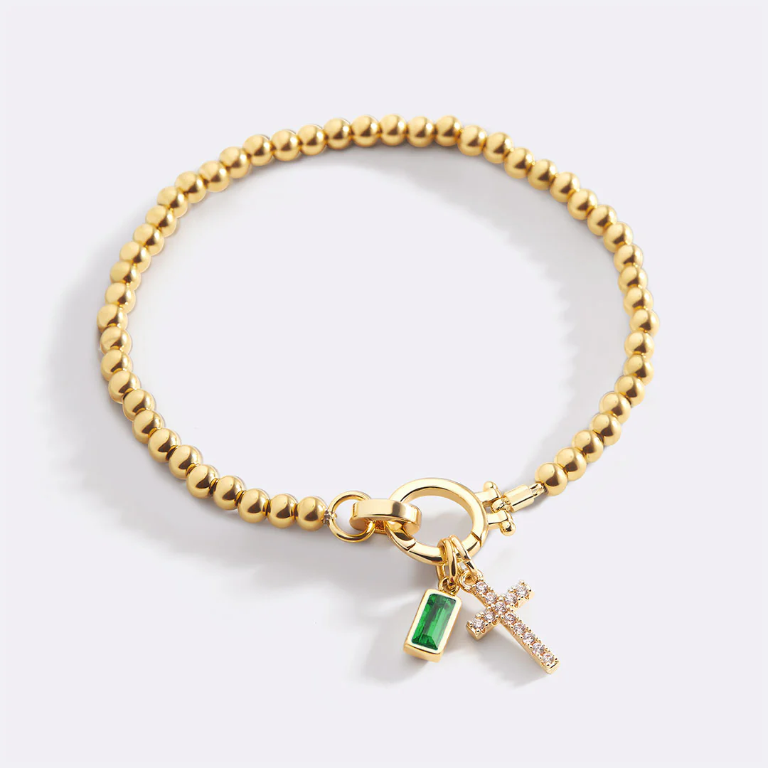 Cross Charm Birthstone Bracelet