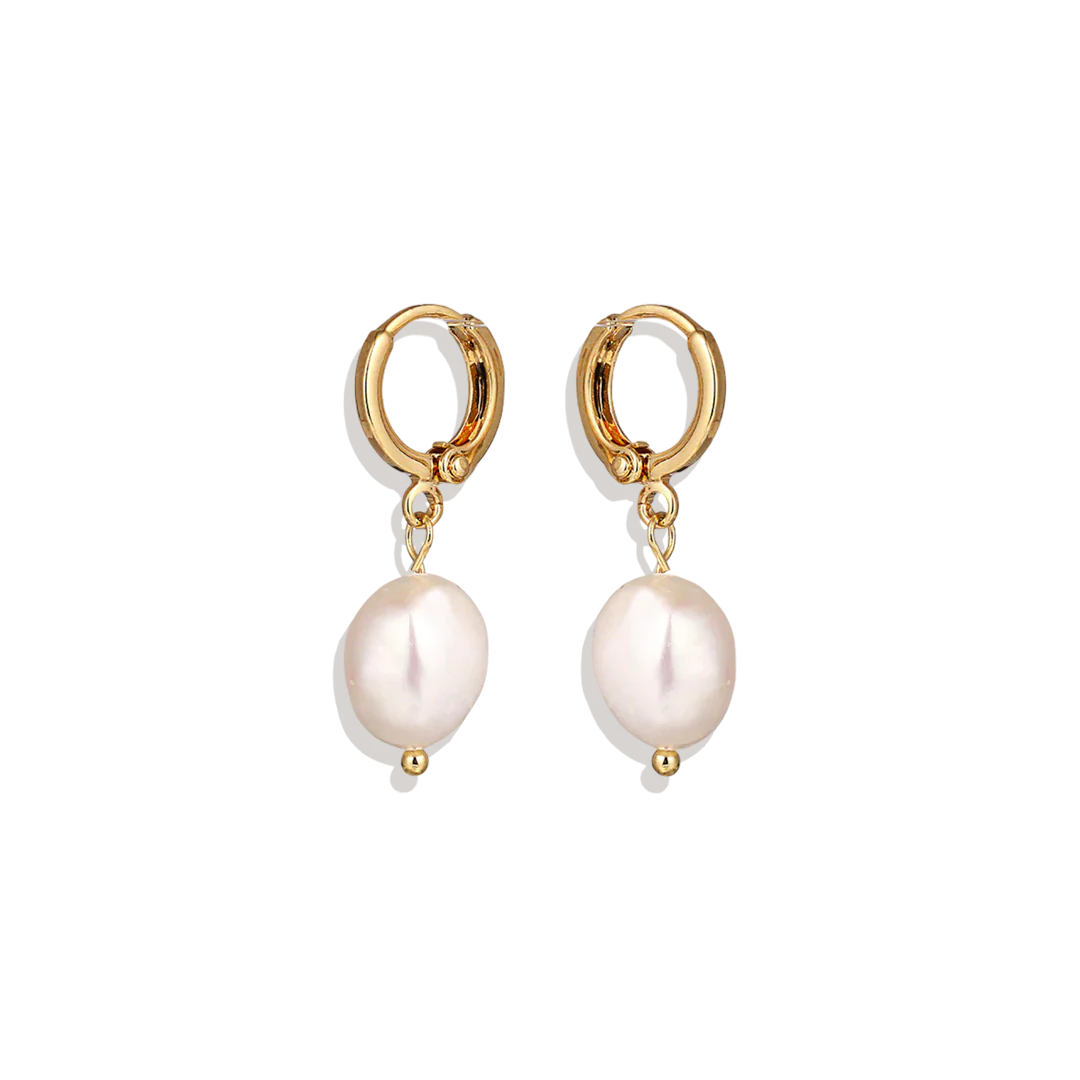 Freshwater Pearl Drop Huggie Earrings