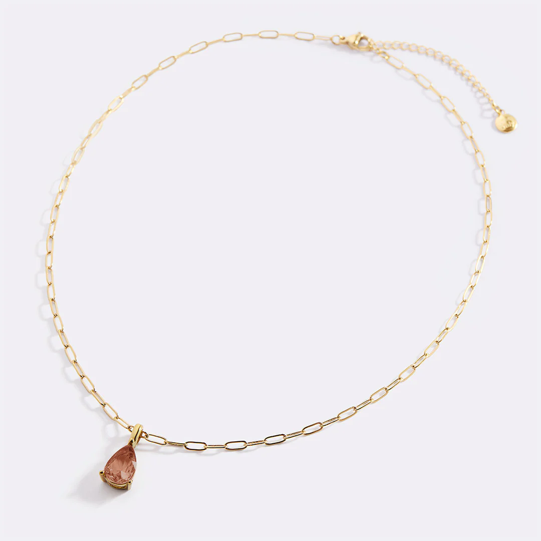 Birthstone Pendant Necklace with Dainty Paperclip Chain