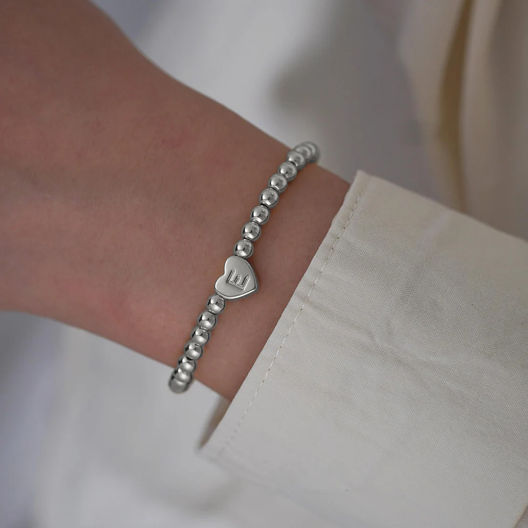 Gold Beaded Bracelet with Heart Initial