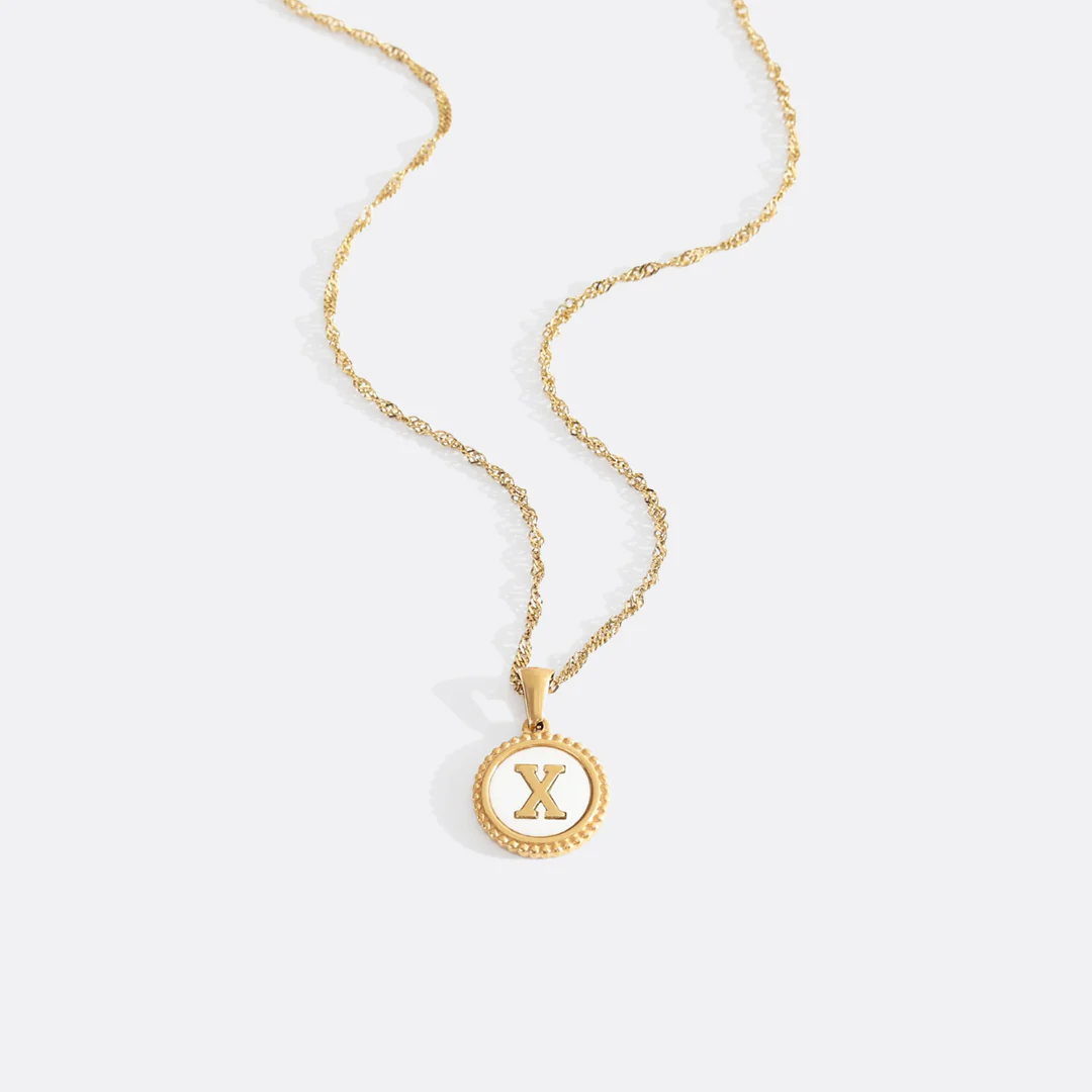Mother of Pearl Disc Letter Necklace with Twist Chain