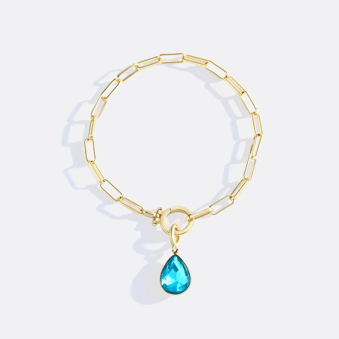 Mint Paperclip Bracelet & Teardrop Birthstone Charm