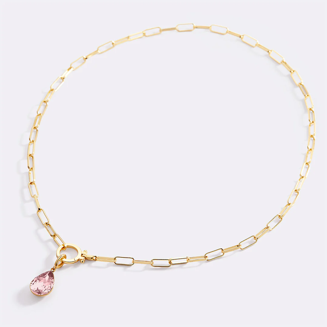 Mint Paperclip Necklace & Teardrop Birthstone Charm