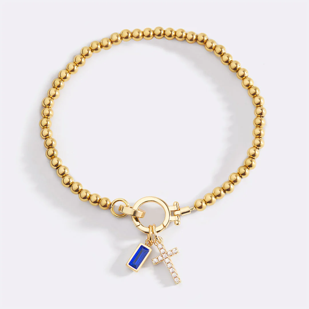 Cross Charm Birthstone Bracelet