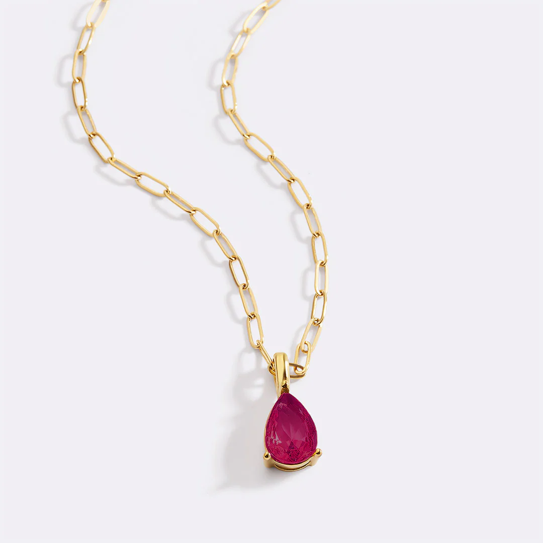 Birthstone Pendant Necklace with Dainty Paperclip Chain