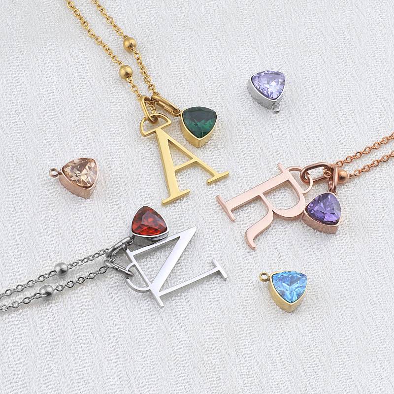 Droplet Birthstone & Initial Necklace