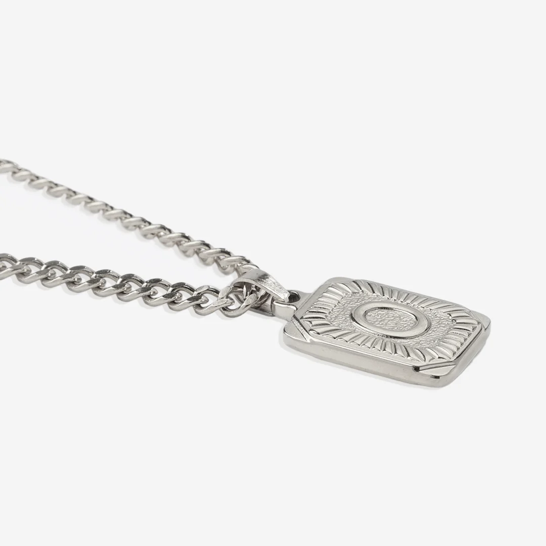Initial Card Pendant Necklace with Curb Chain
