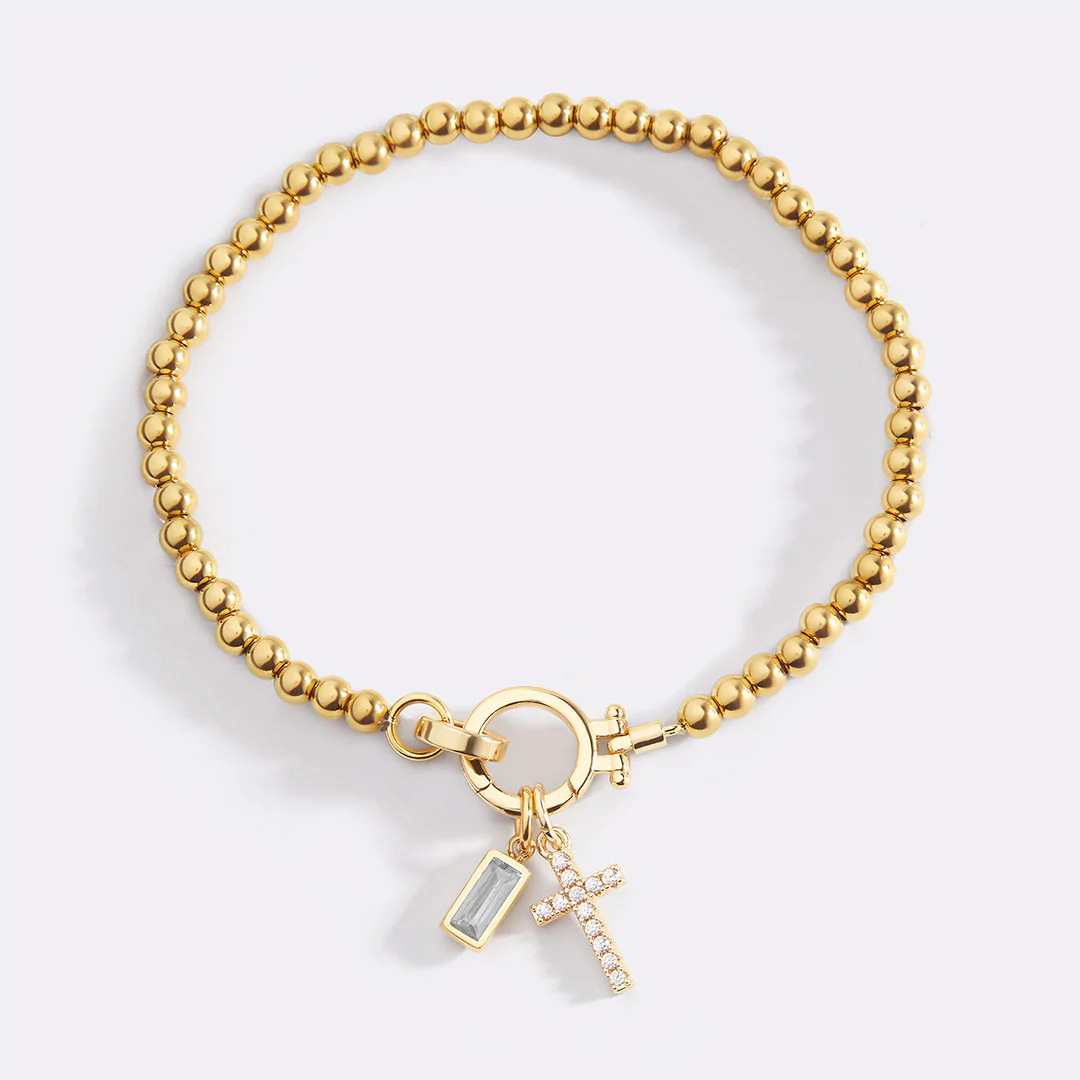 Cross Charm Birthstone Bracelet