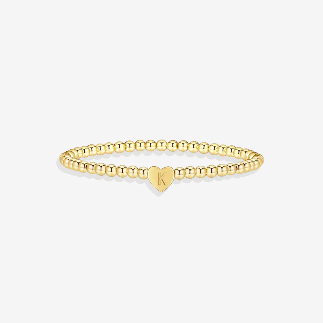 Gold Beaded Bracelet with Heart Initial