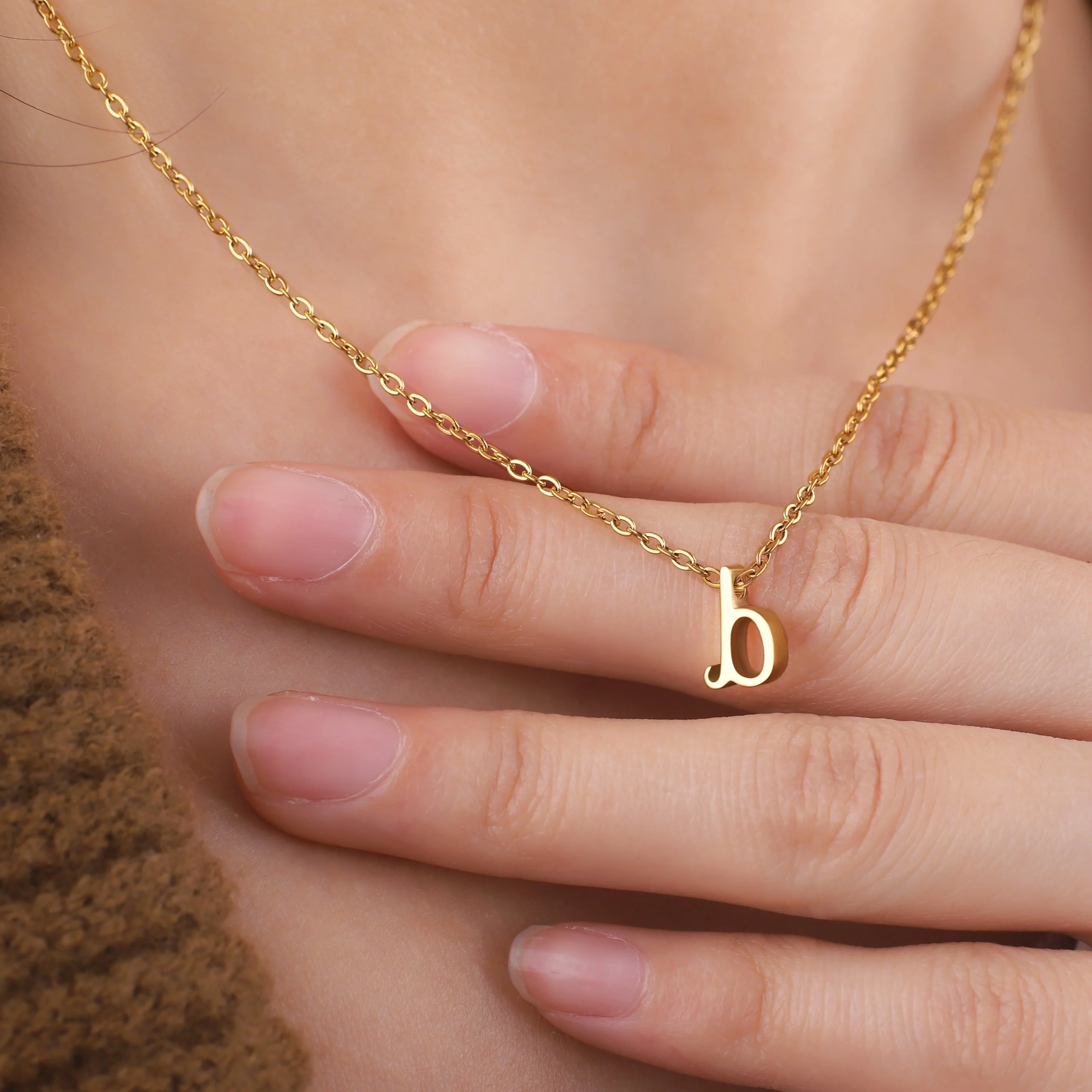 Tiny Script Initial Necklace