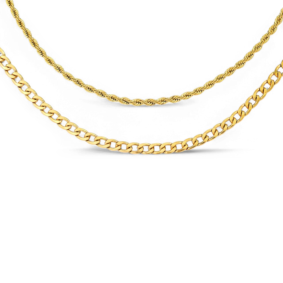 Rope & Cuban Layered Necklace Duo