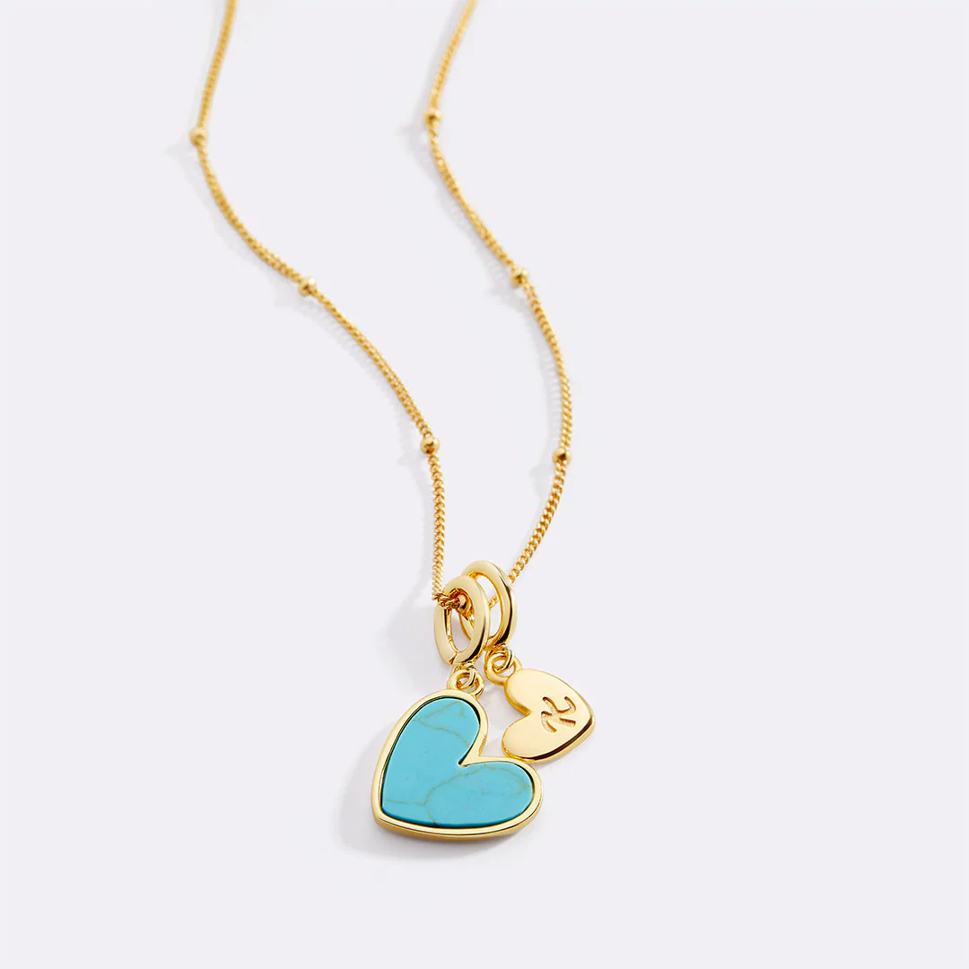 Turquoise Heart Initial Necklace