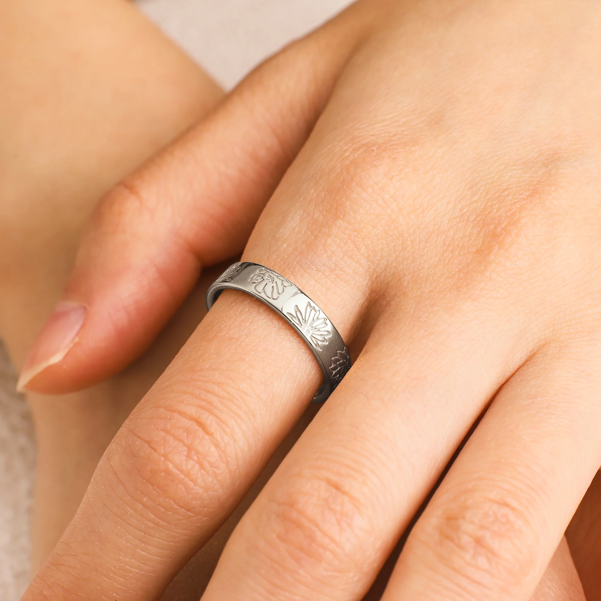 Personalized Stamped Flower Ring