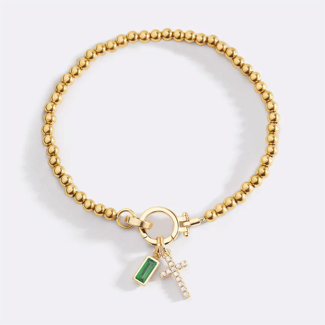 Cross Charm Birthstone Bracelet