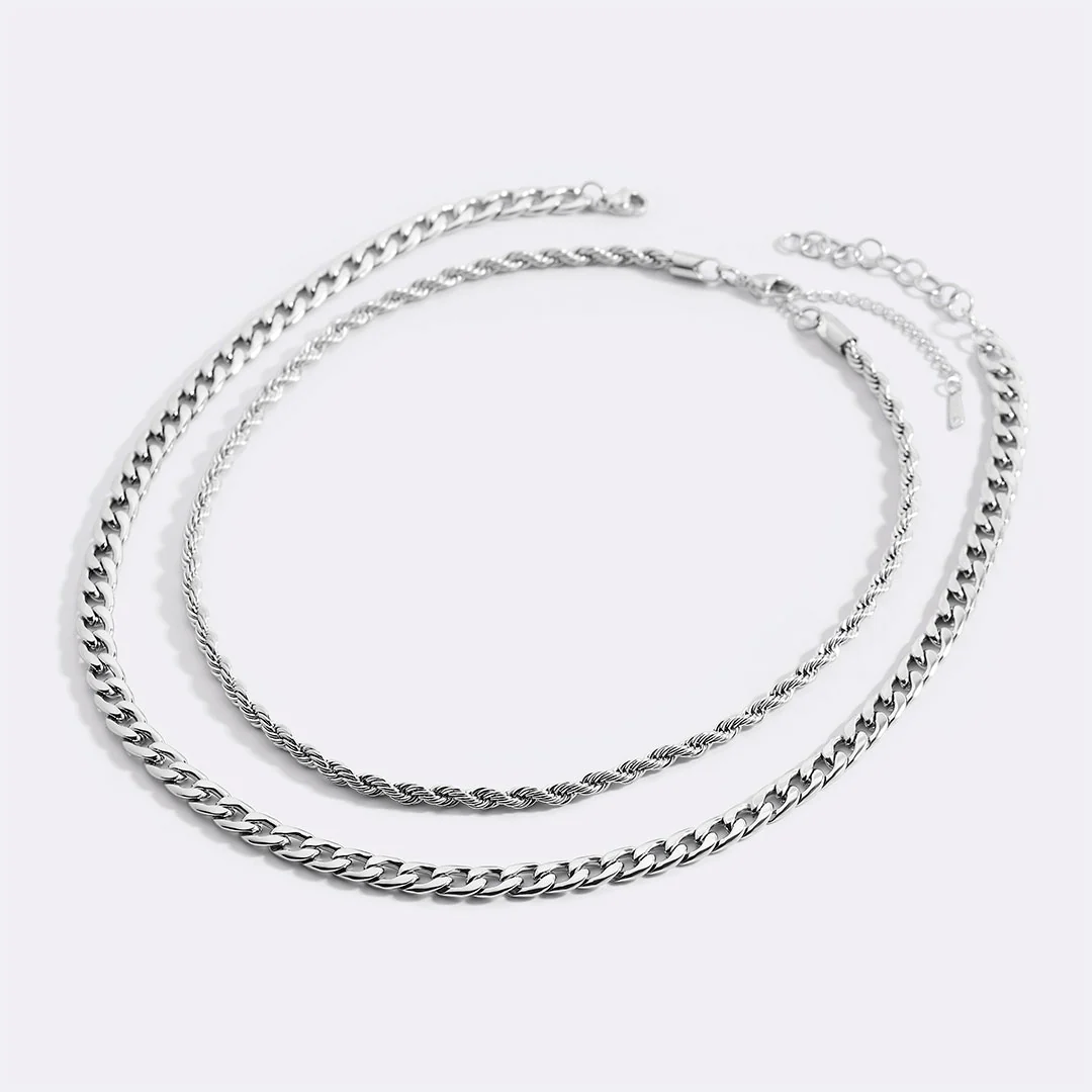 Rope & Cuban Layered Necklace Duo
