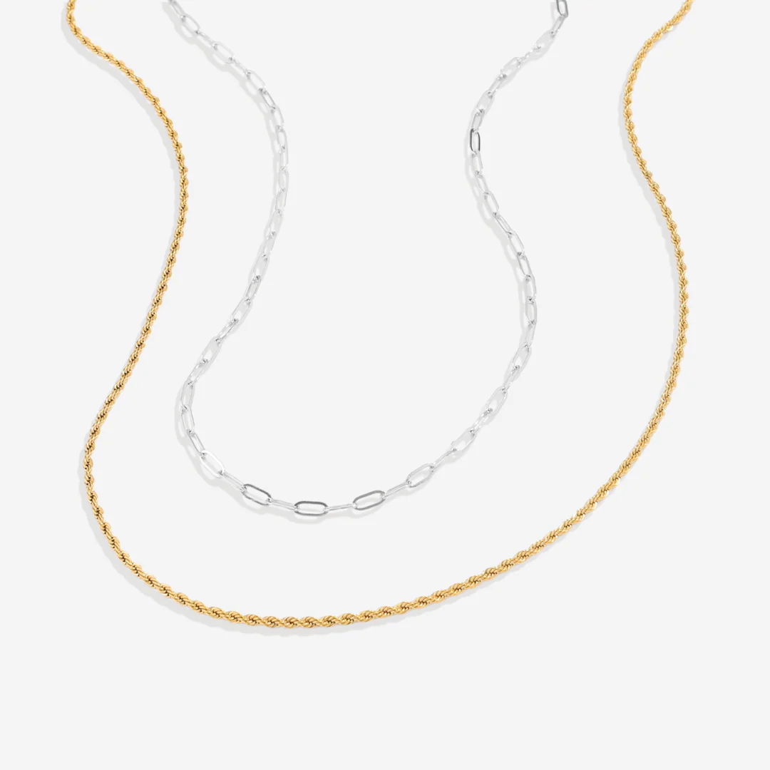 Rope & Paperclip Chain Necklace Duo