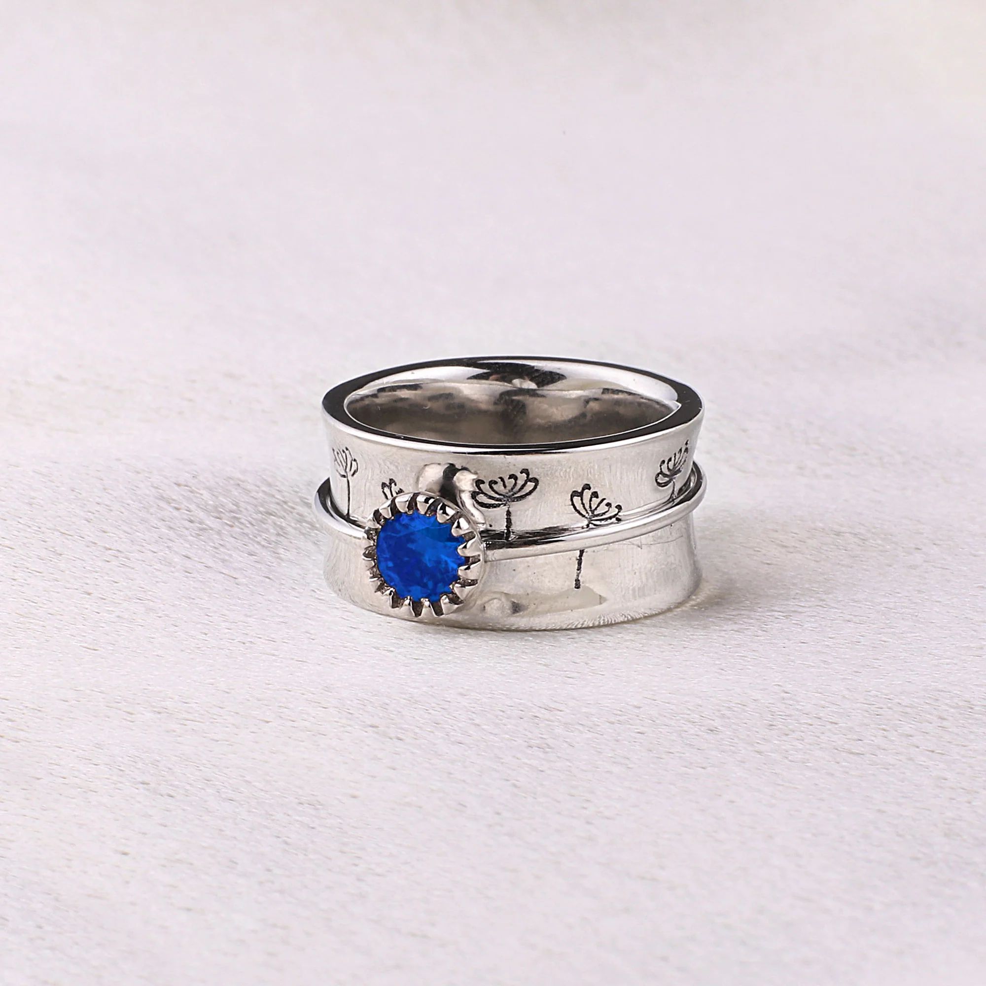 Silver Dandelion Birthstone Spinning Fidget Ring