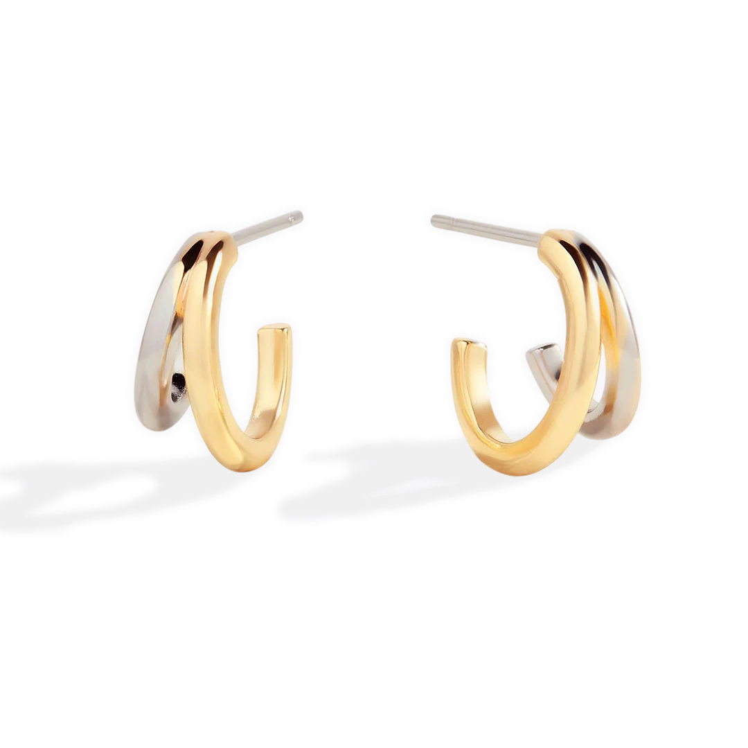 Mixed Metal Double Hoop Earrings