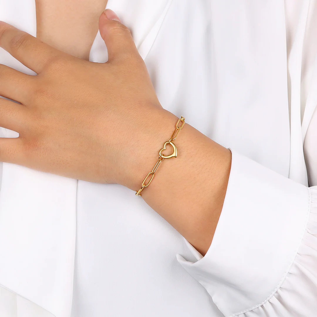 Open Heart Paperclip Chain Bracelet