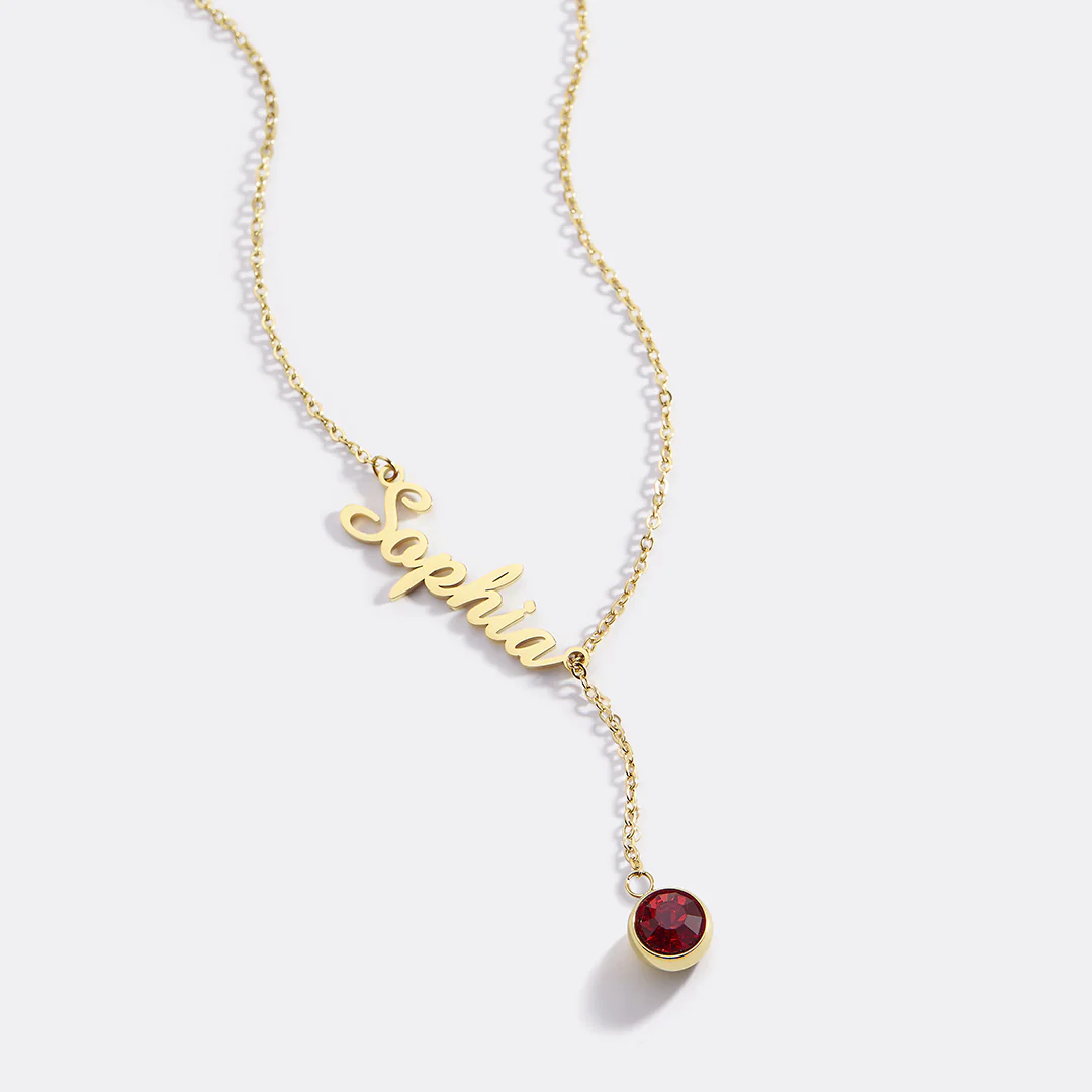Birthstone Lariat Name Necklace
