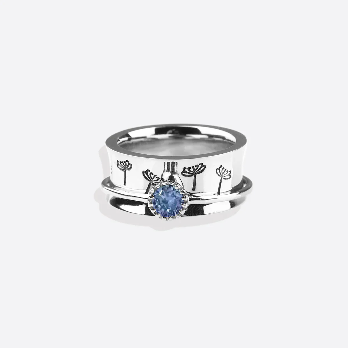 Silver Dandelion Birthstone Spinning Fidget Ring