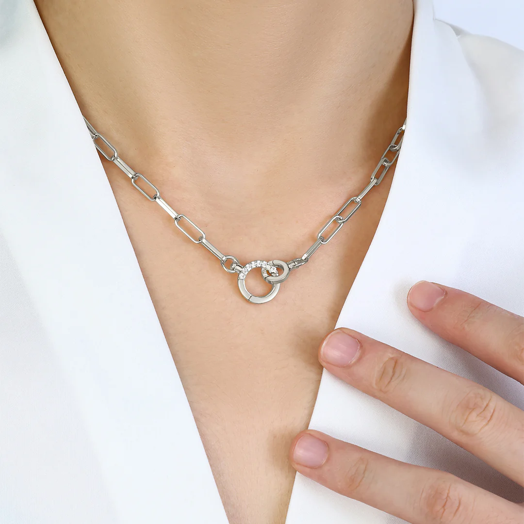 Pave Mint Paperclip Necklace