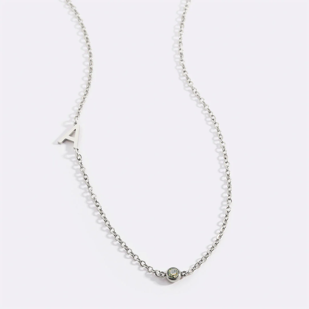 Initial Necklace with Birthstone Accent