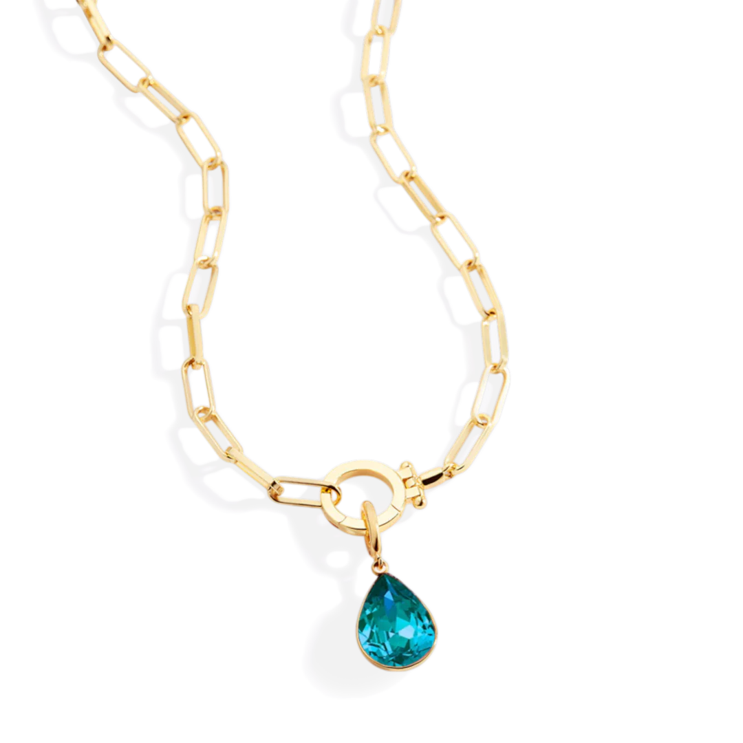 Mint Paperclip Necklace & Teardrop Birthstone Charm