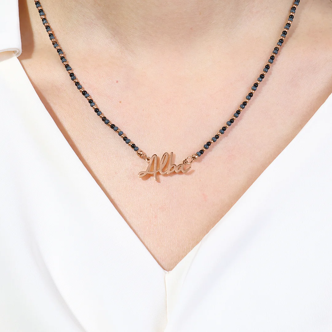 Onyx Beaded Fairy Name Necklace