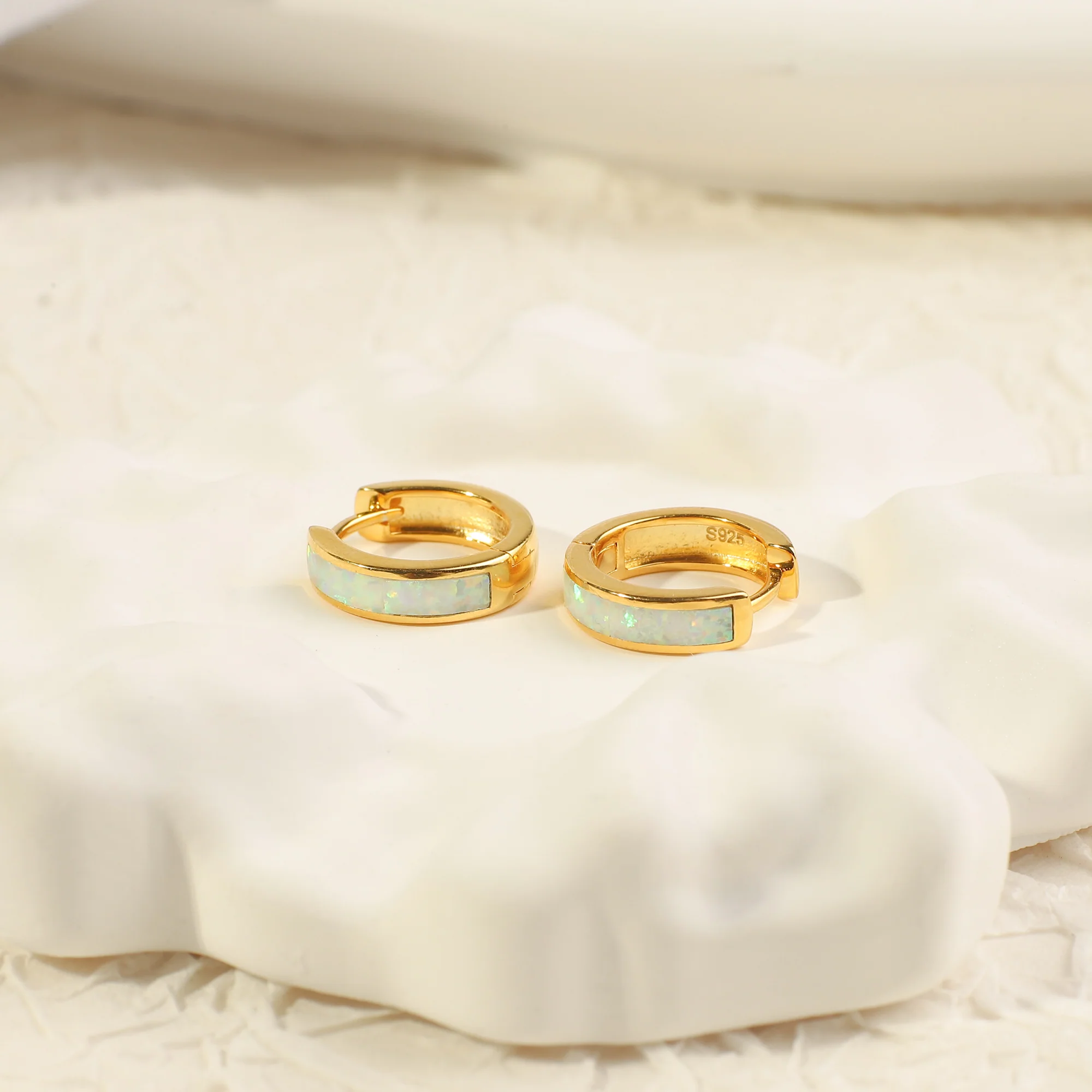 Opal Inlay Huggie Hoop Earrings