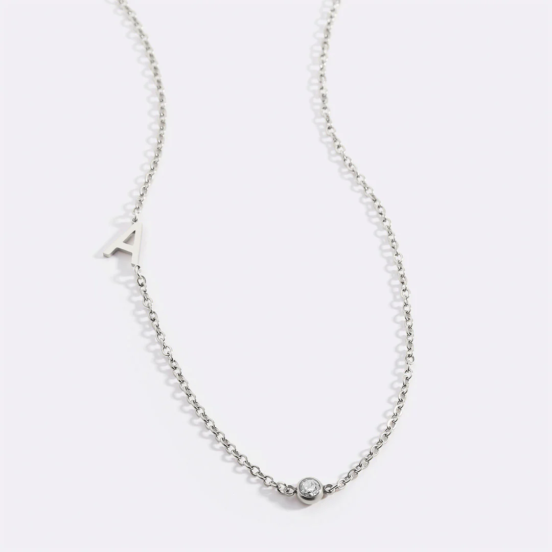 Initial Necklace with Birthstone Accent