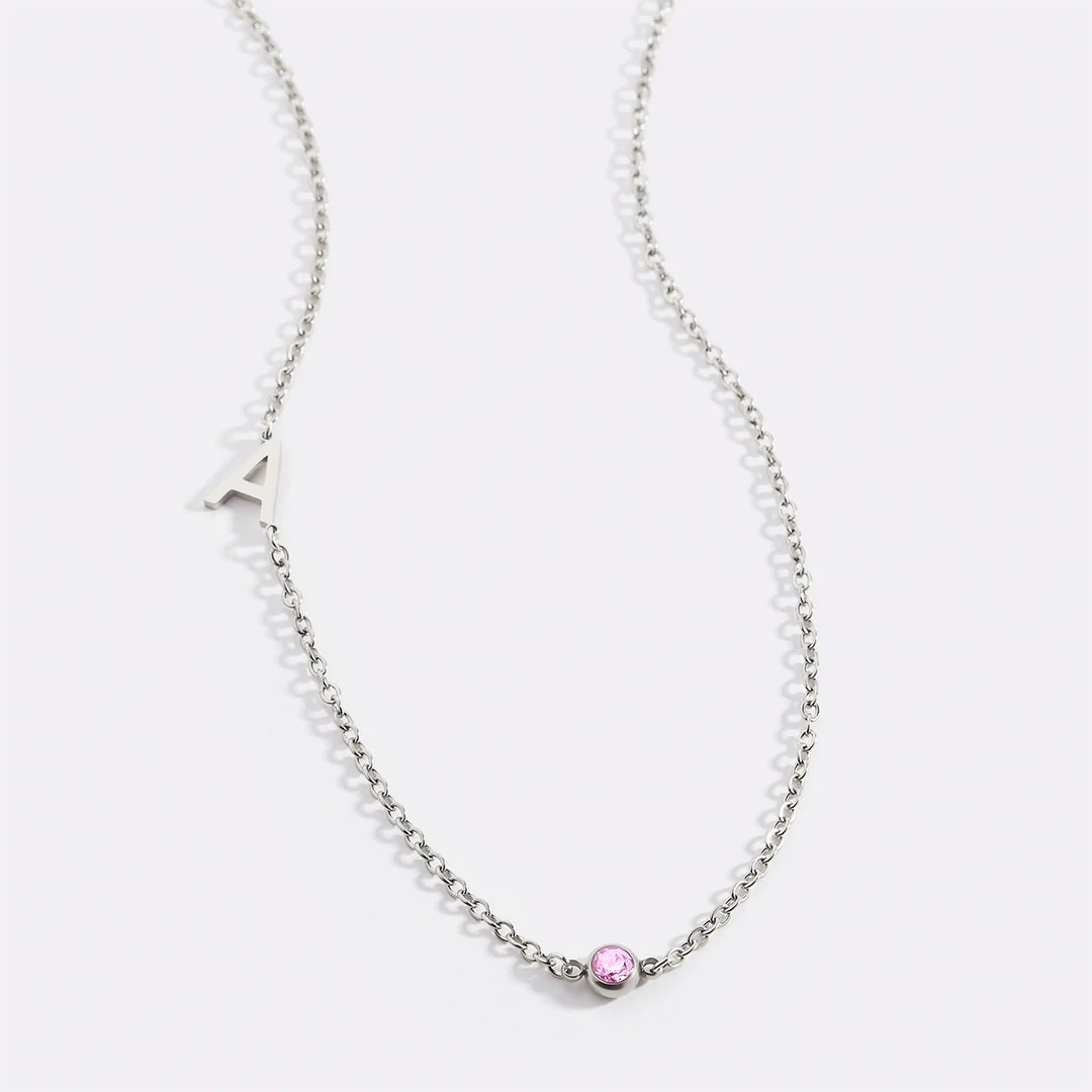 Initial Necklace with Birthstone Accent