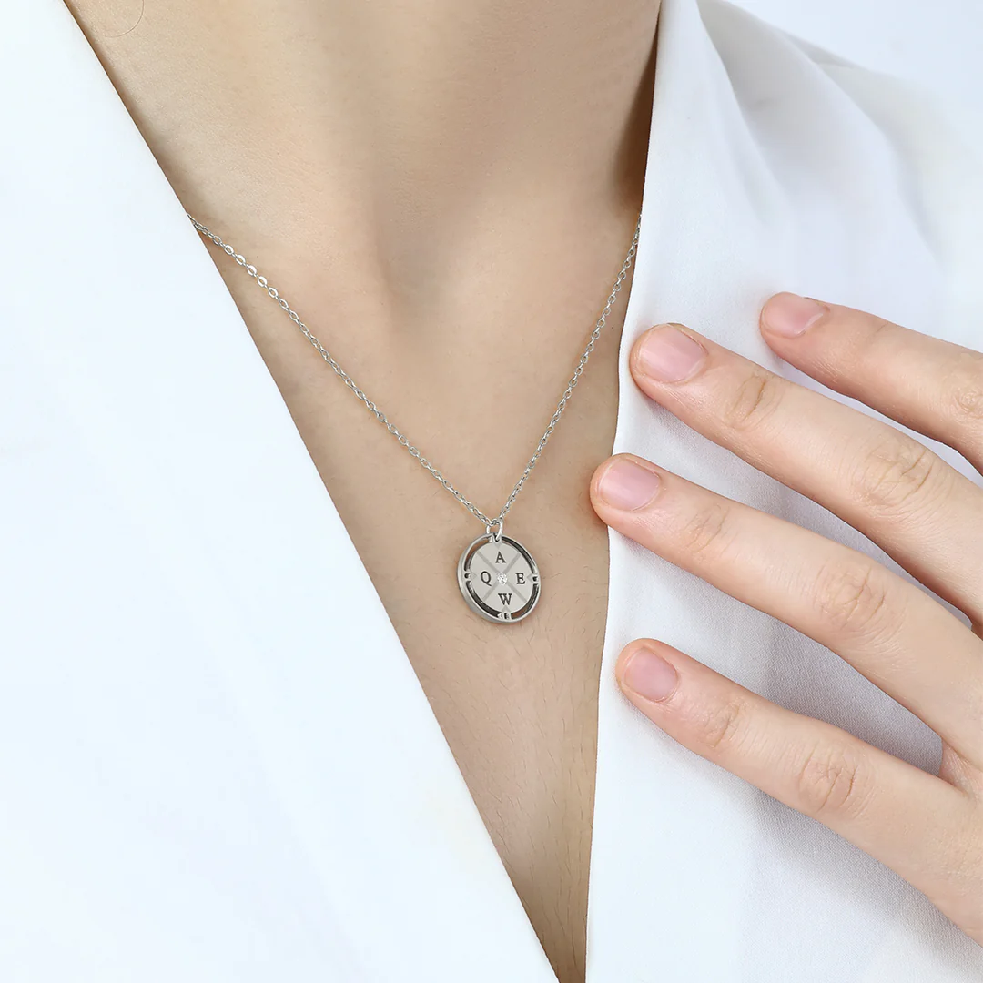 Personalized Mini Compass Pendant Necklace