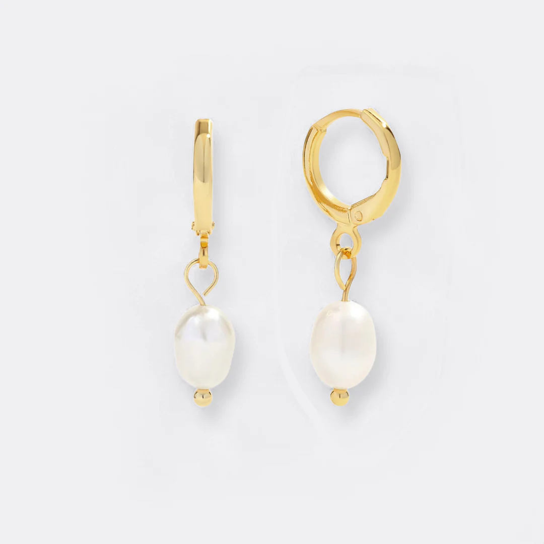 Freshwater Pearl Drop Huggie Earrings