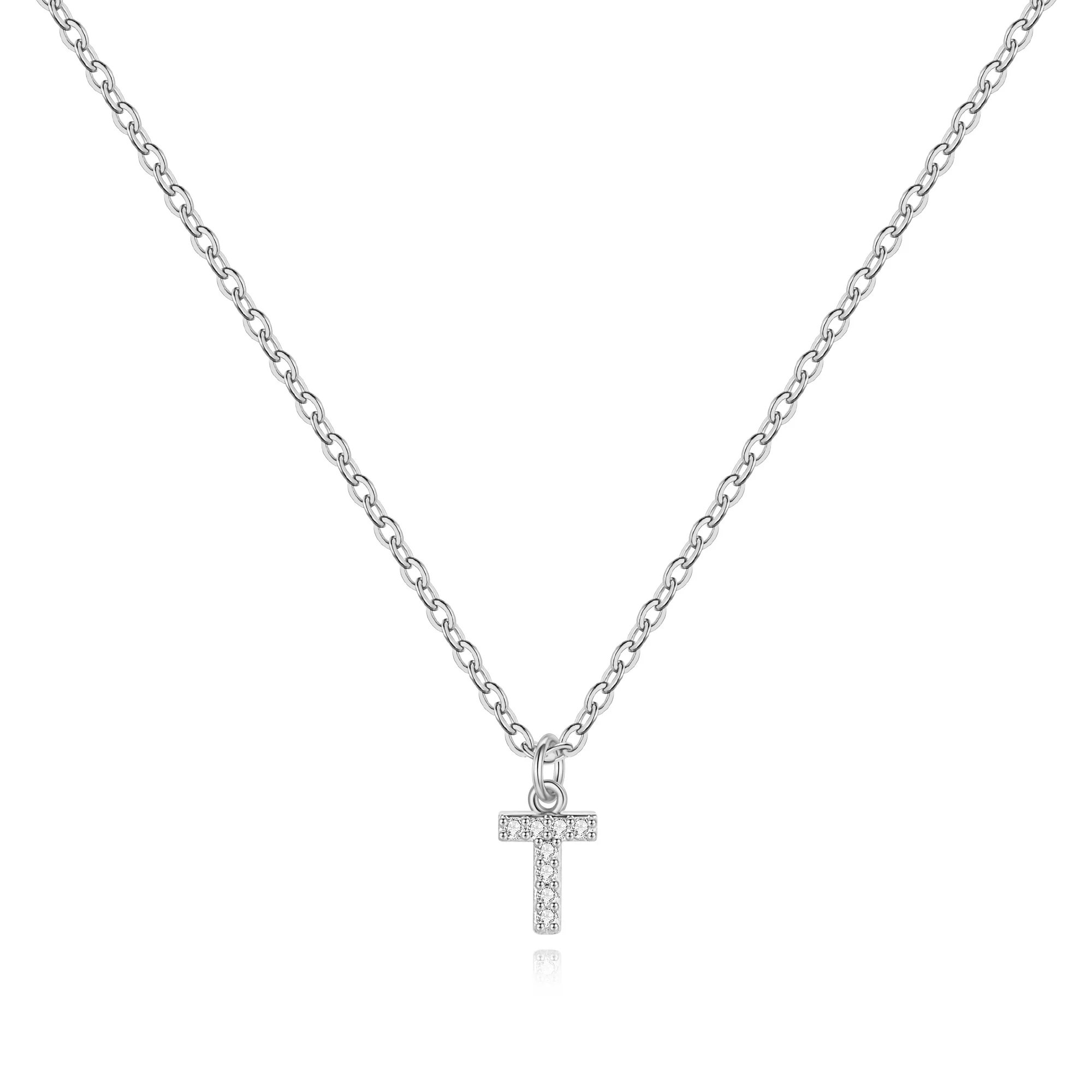Sterling Silver Pavé Uppercase Initial Necklace