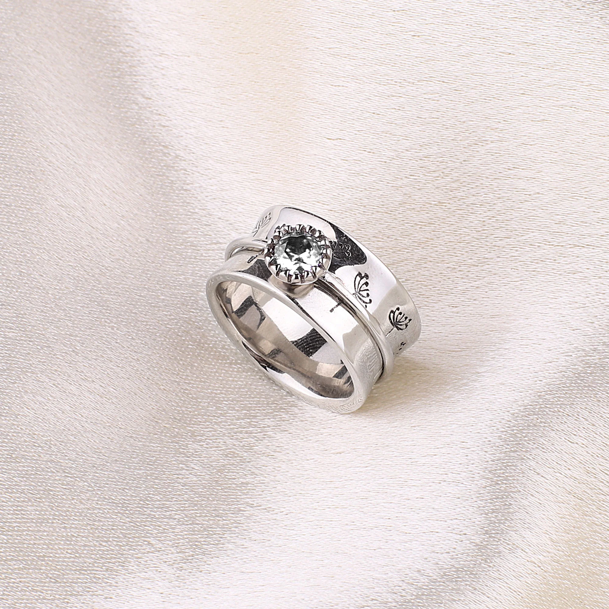 Silver Dandelion Birthstone Spinning Fidget Ring