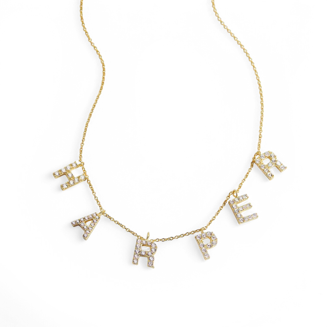 Pave Block Letter Name Necklace