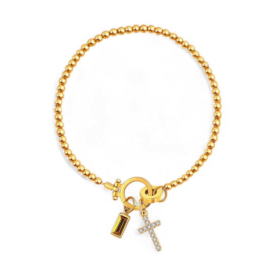 Cross Charm Birthstone Bracelet