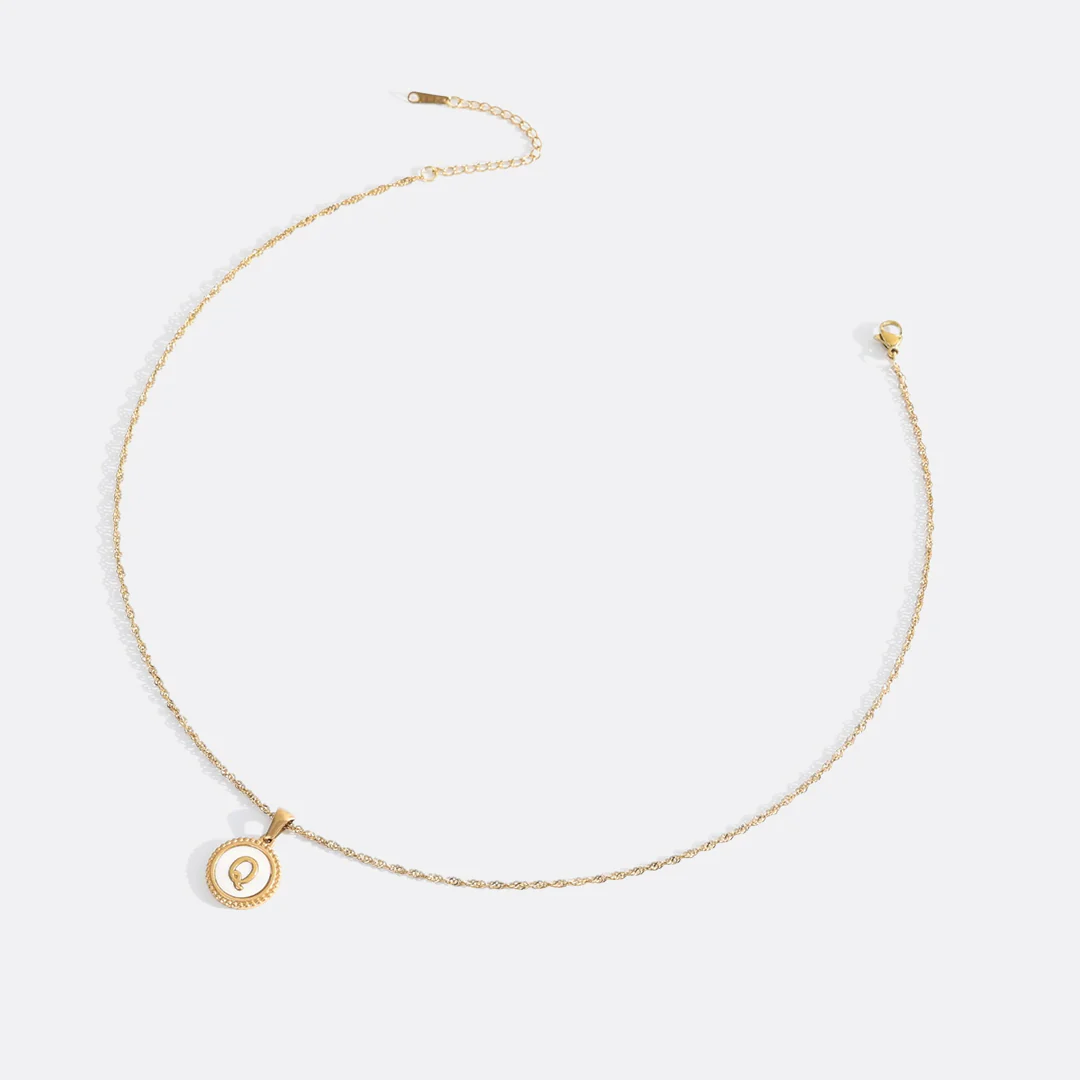 Mother of Pearl Disc Letter Necklace with Twist Chain