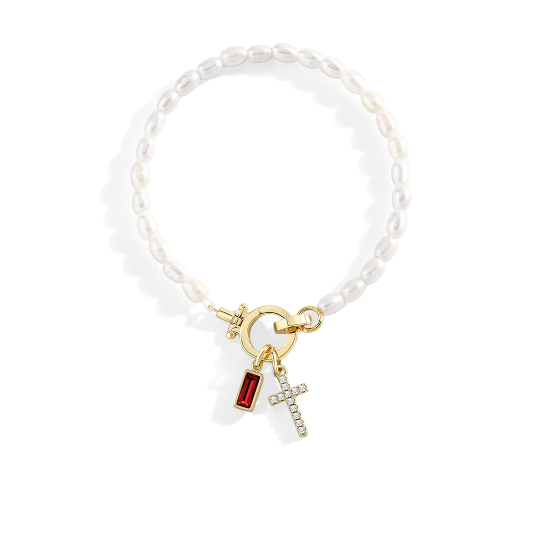 Pearl Cross Charm Bracelet