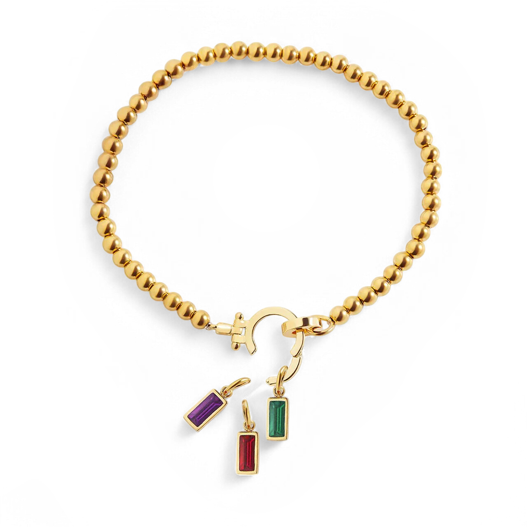 Mint Beaded Birthstone Charm Bracelet