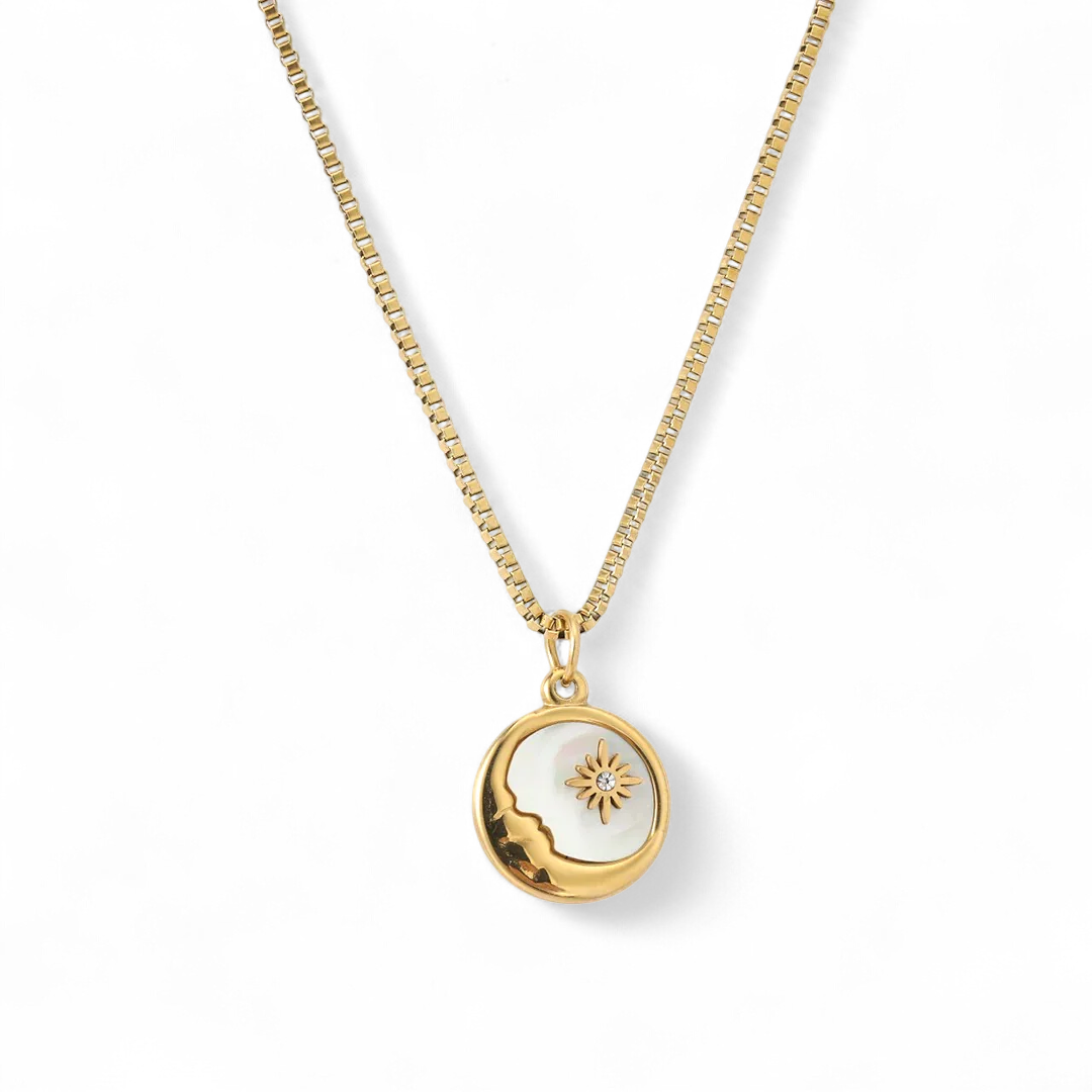Mother of Pearl Moon Pendant Necklace
