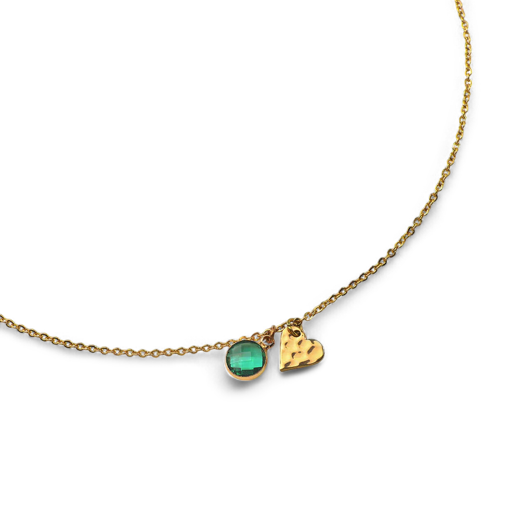 Mother and Daughter Hammered Heart Birthstone Necklace Set