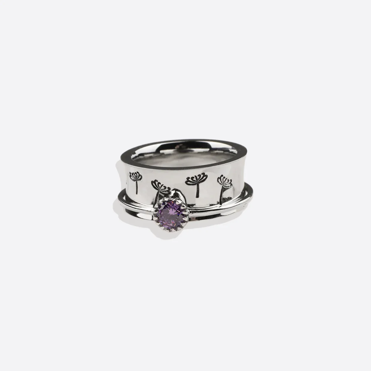 Silver Dandelion Birthstone Spinning Fidget Ring