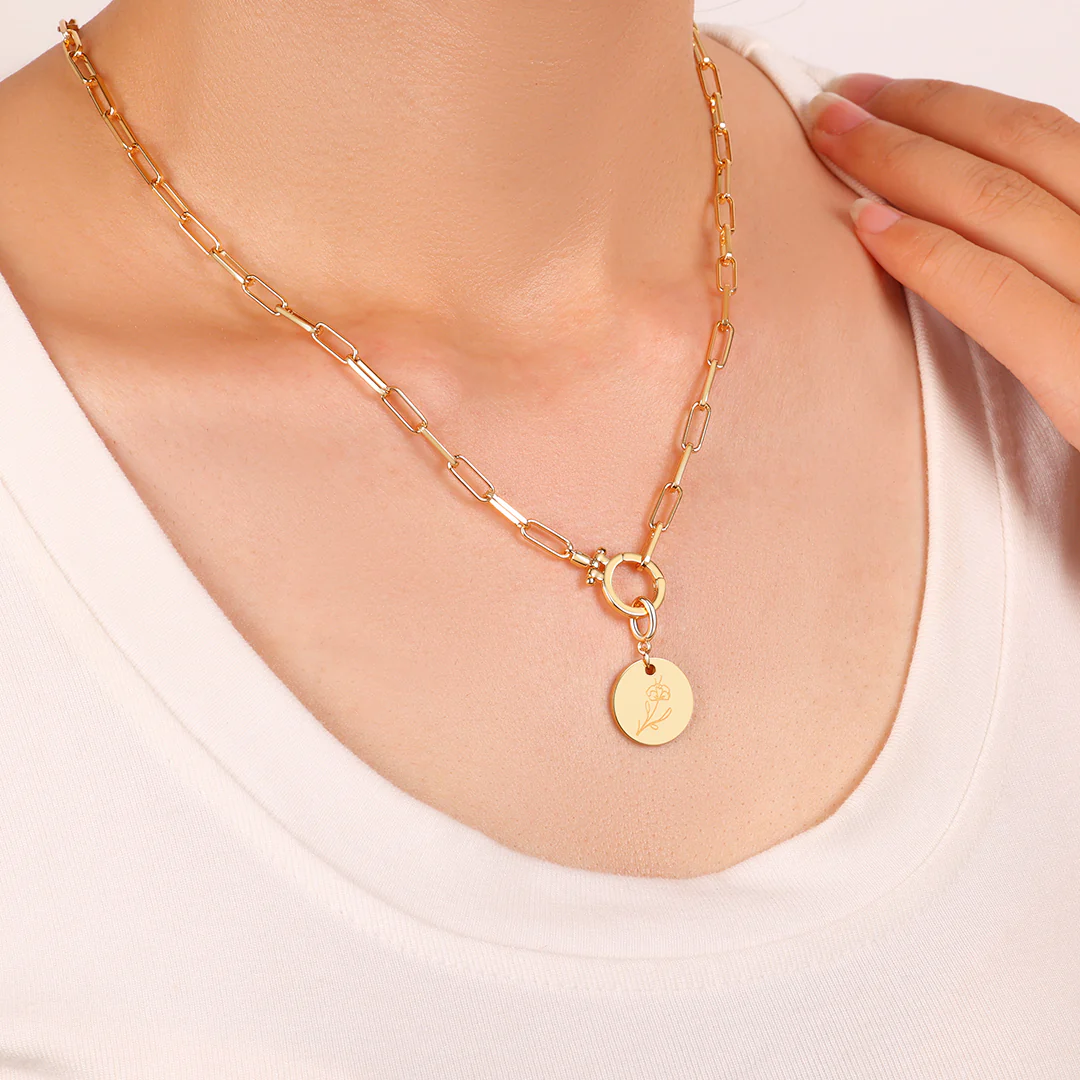 Engraved Birth Flower Disc Charm
